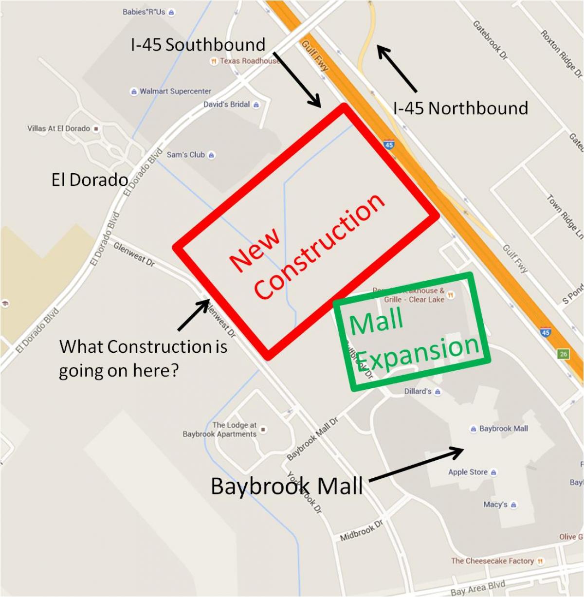kort af Baybrook mall