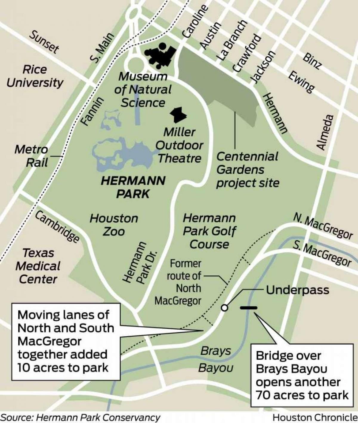 kort af Hermann park