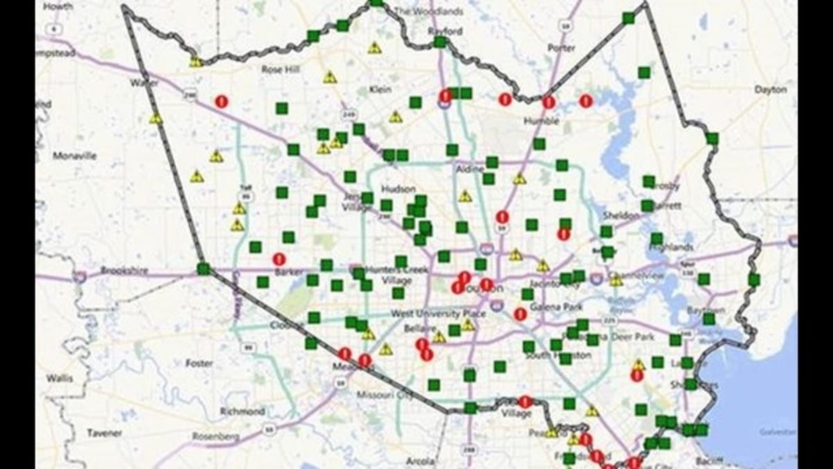 kort af flóð svæði í Houston