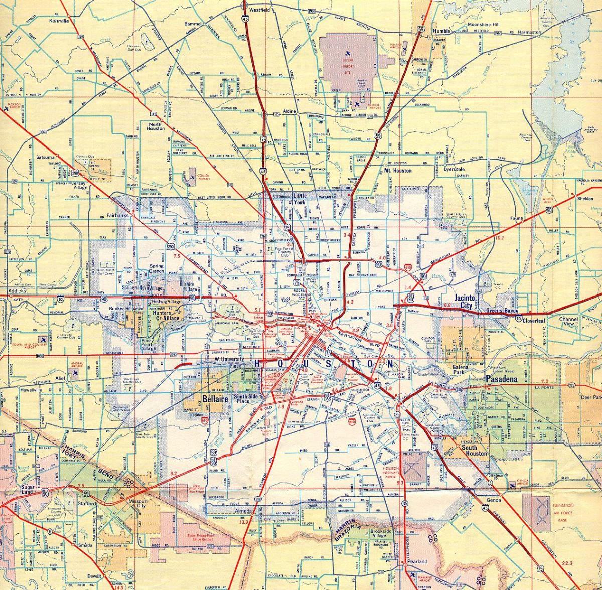 kort af Houston hraðbrautir