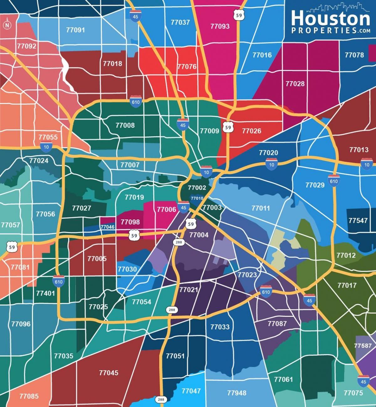 kort af Houston póstumdæmunum