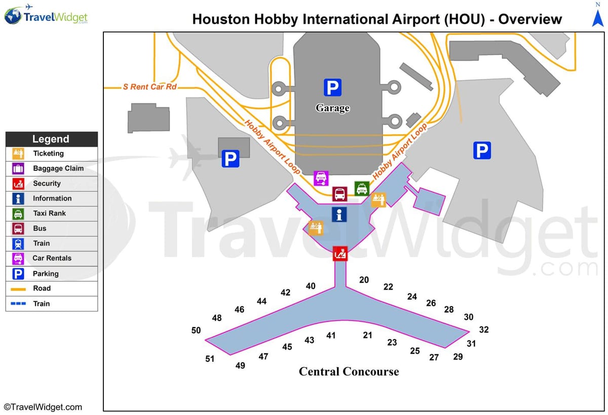 Houston flugvöllur terminal kort
