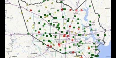 Kort af flóð svæði í Houston