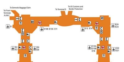 Houston flugvöllur terminal e kort